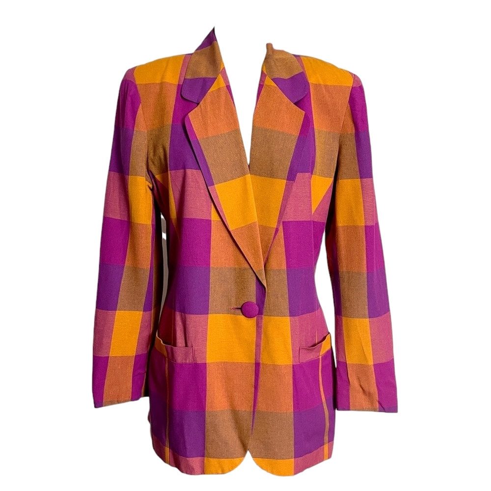Vintage orange magenta purple plaid jacket my Casual Corner sz 12